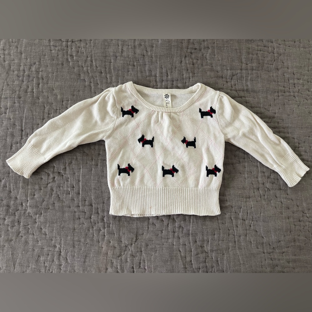 Vintage Cherokee Cream Sweater Scottie Dogs Pink Argyle 12 Months 100% Cotton